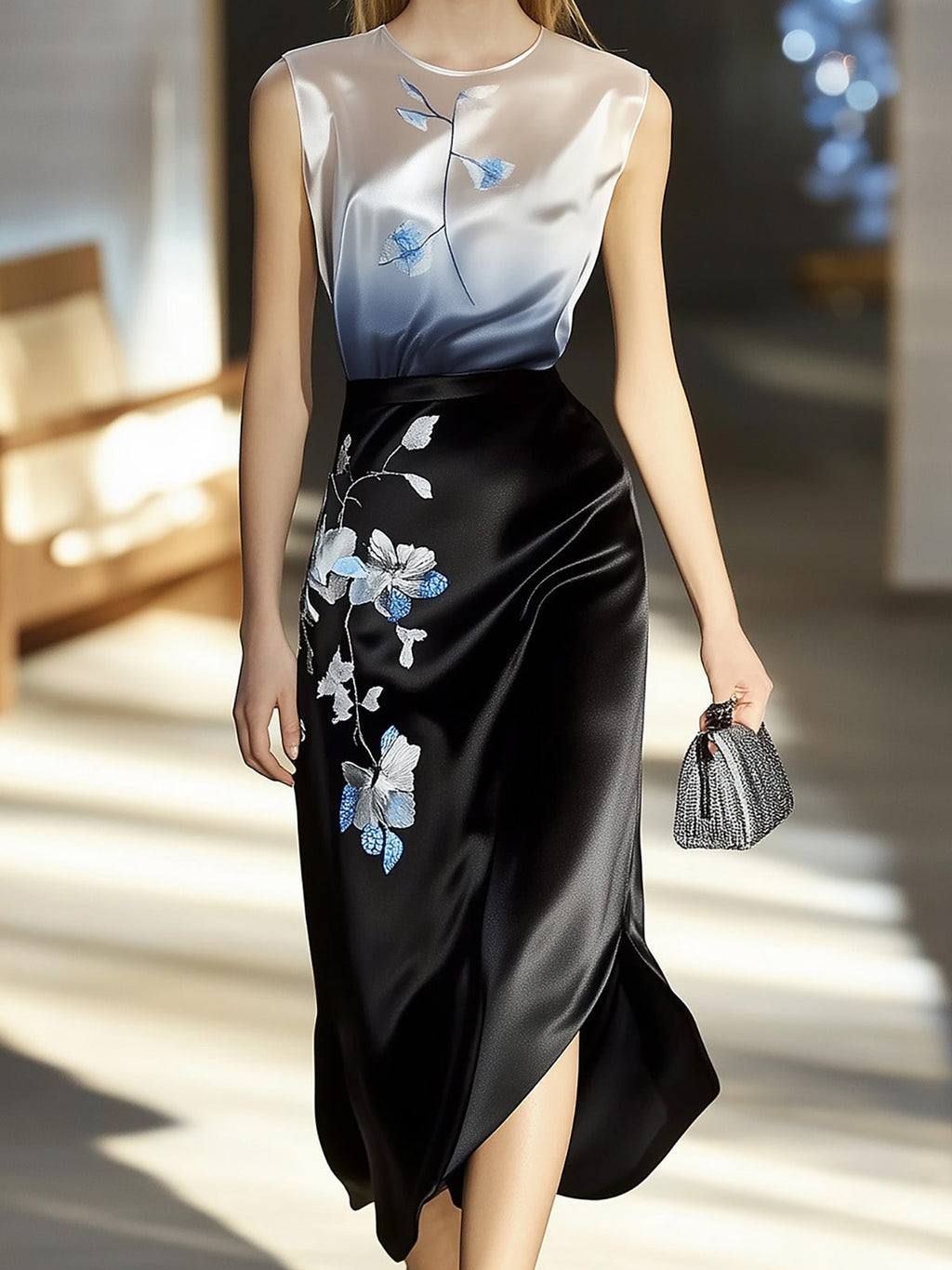 Gradient Embroidered Midi Dress