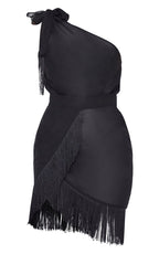 Black Asymmetric Fringe Beach Dress