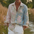 Men's Floral Embroidered Casual Long-sleeved Shirt
