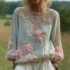 Women's Floral Embroidered Round Neck Comfortable Top