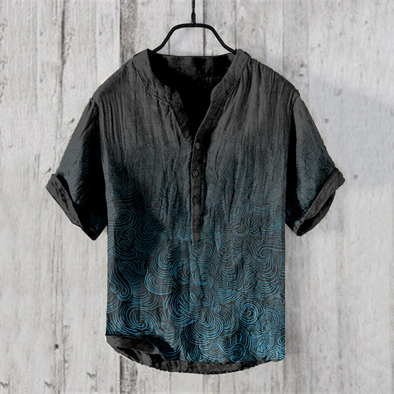 Vintage Waves Japanese Art Linen Blend Shirt