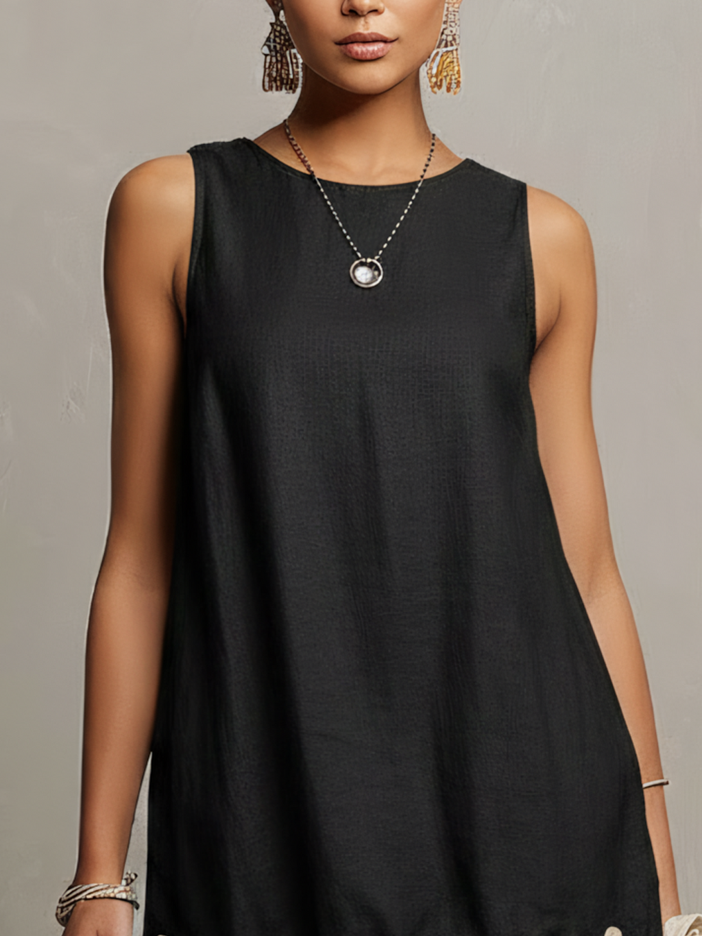 Black Cotton-Linen Mini Dress With 3D Floral Hem
