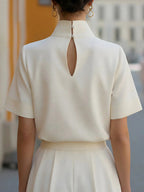Women's Solid-color Stand-collar Short-sleeve Loose-fit Casual Linen Top