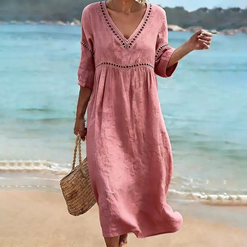 Women's Casual Solid Color Cotton Linen Dress