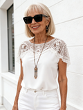 Long Sleeve Lace Shirt Solid Color Commuter Top