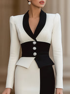 Timeless Contrast: Black & White Tailored Pencil Dress