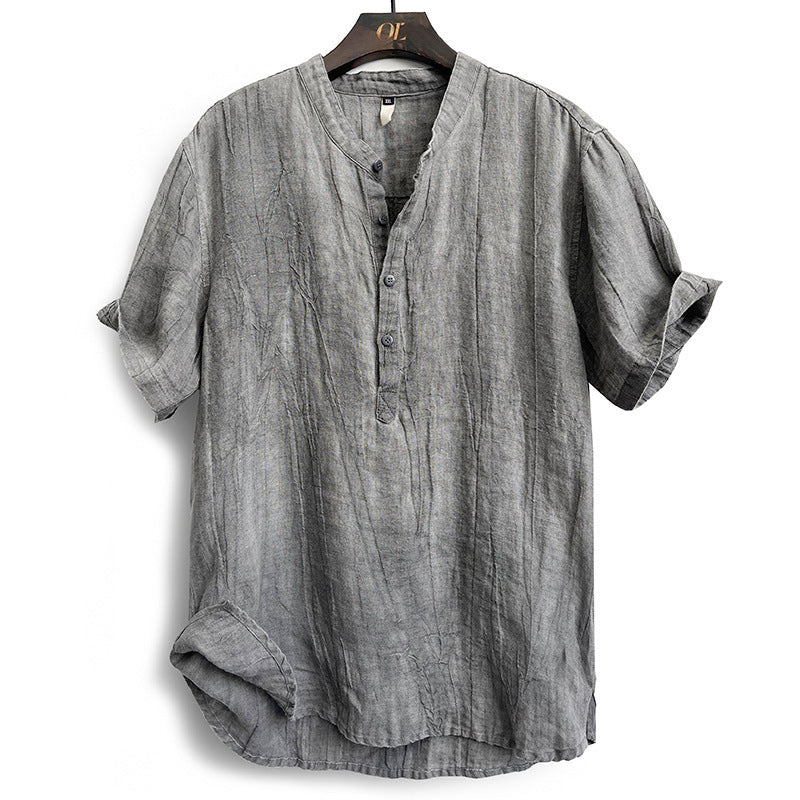 Vintage Linen Solid Henley Collar Shirt