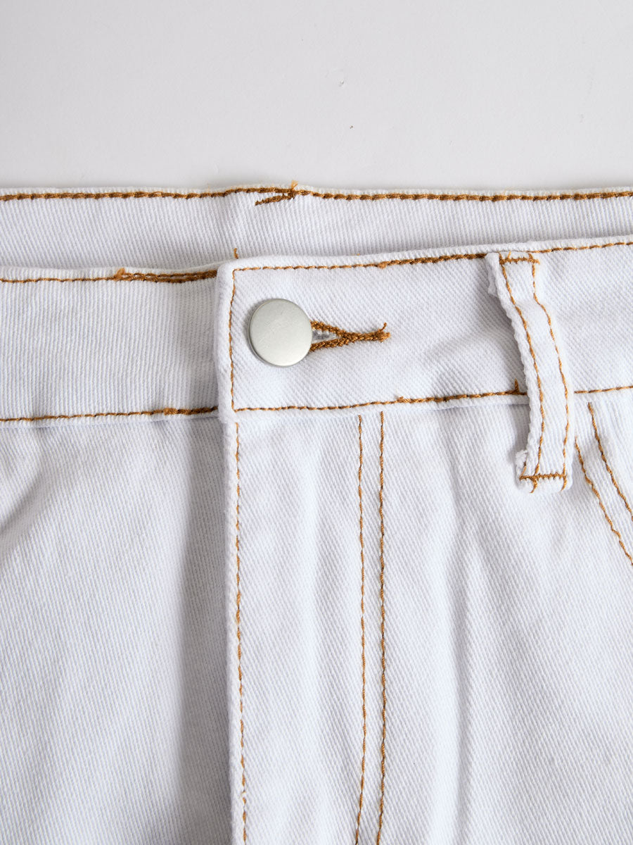 [24-hour shipping out]Western Retro White Denim Lace Trim Shorts