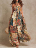Bohemian Strapless Patchwork Floral Tiered Maxi Dress