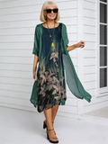 Casual Dress Two-piece Printed Round Neck Slim Dress Women