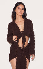 Chocolate Bubble Texture Tie Front Top And Sarong Beach Set