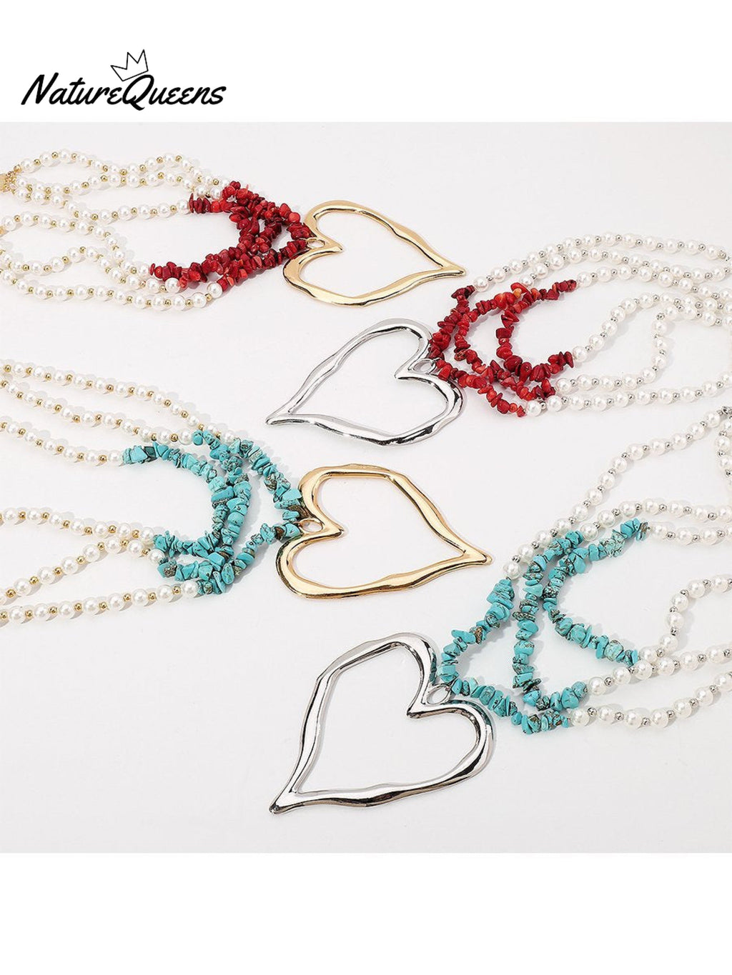 Bohemian Multi-layered Large Heart Beaded Necklace