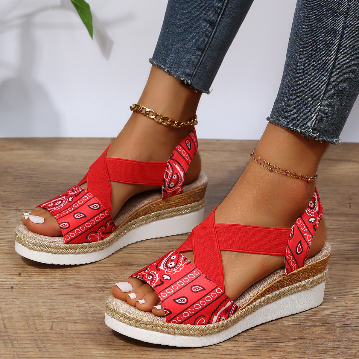 Flat-bottomed wedge heel fish mouth casual women's sandals
