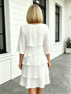 Fashion Solid Color Round Neck Cake Skirt Splicing Dress Women's Clothing