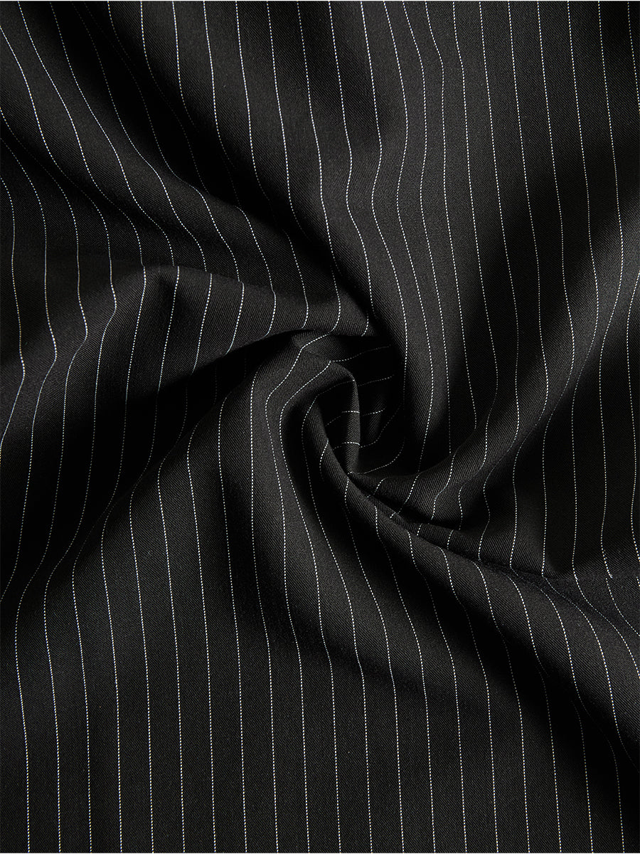 Black Pinstripe Suspender Wide-Leg Jumpsuit