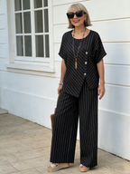 2Pcs Striped Short-sleeved Trousers Shirt Loose Pants Two-piece Set