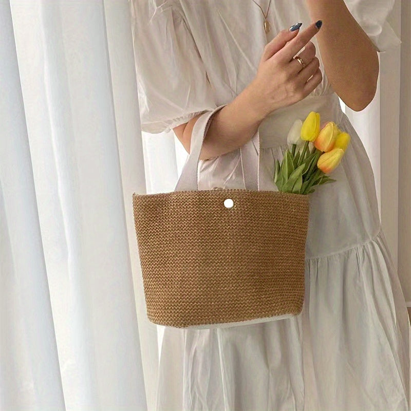 Vintage Straw Woven Handbags, Boho Style Summer Beach Bag, Women's Braided Tote Bag For Travel Picnic
