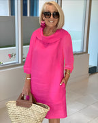 Cotton Pile Collar 3/4 Sleeve DressCottonPile Collar 3/4 Sleeve Dress