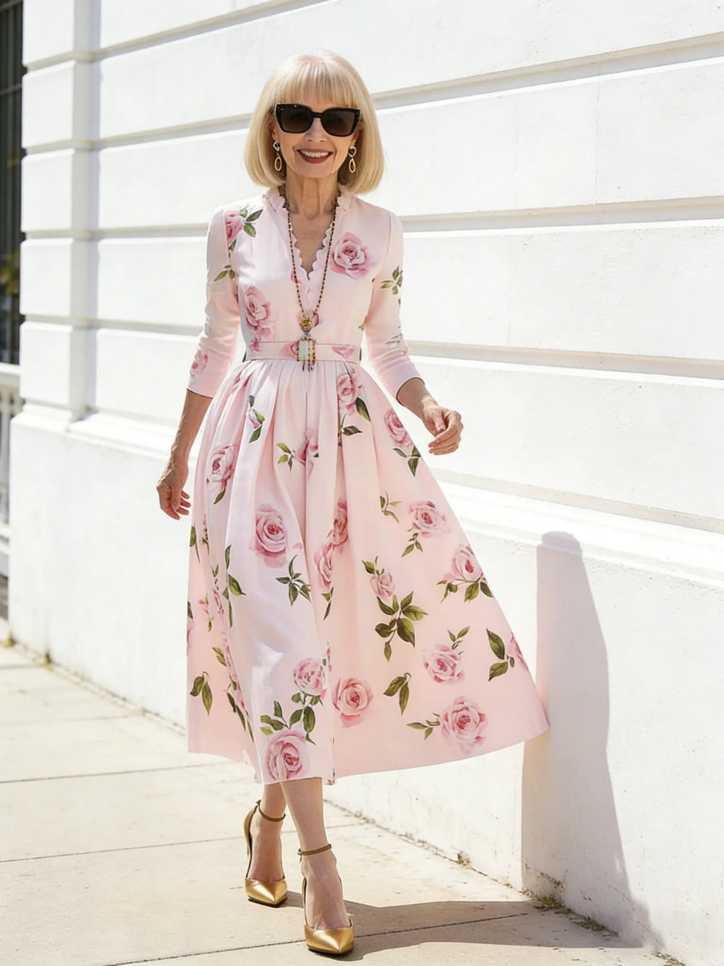 Printed V-neck Waist Long Sleeve A Pendulum Women's Dress Long Dress Literary Retro Fashion Elegant