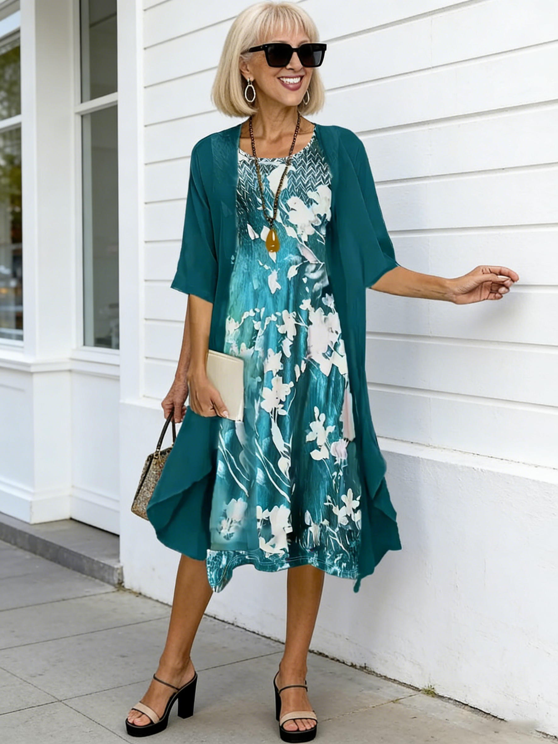 2Pcs Stylish and Elegant Chiffon Dress Two-piece Set