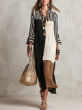 Women's Elegant Color-block Shirt Dress