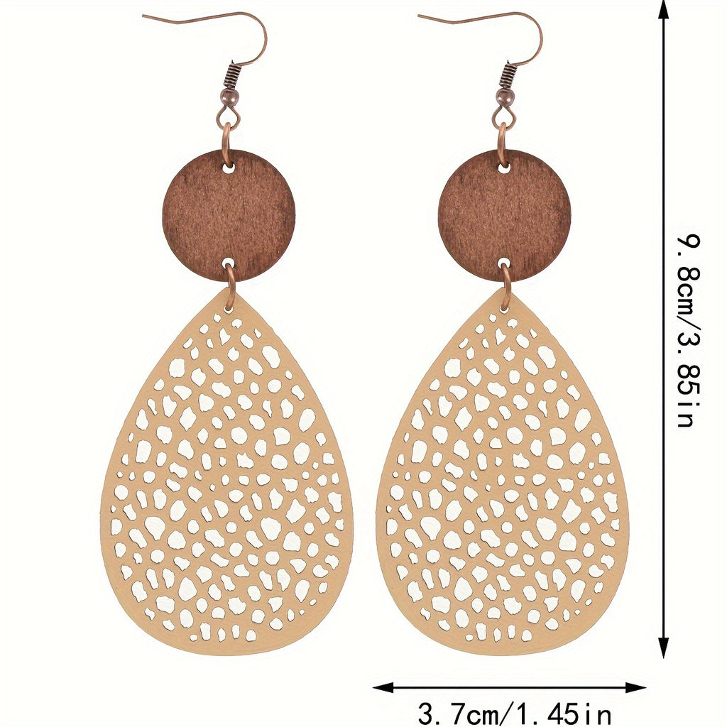 Boho Style Dangle Earrings Hollow Waterdrop Design Match Daily Outfits Party Accessories Gift For Family/ Friends/ Lover