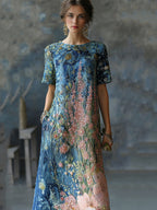 Art Oil Painting Floral Sequin Gradient Maxi Dress