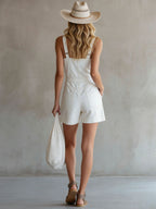 Casual Retro White Denim Sleeveless Shorts Jumpsuit