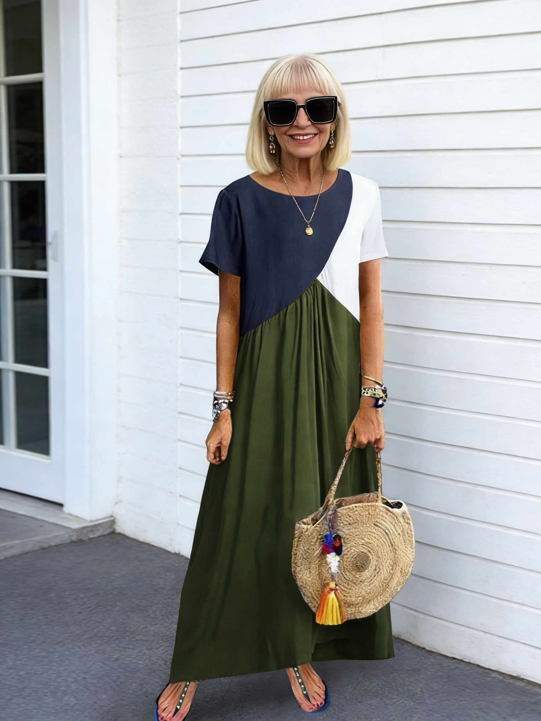 Splicing Short Sleeve Dress Long Dress