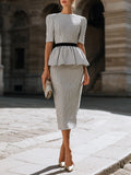 Striped Peplum Top And Pencil Skirt Set