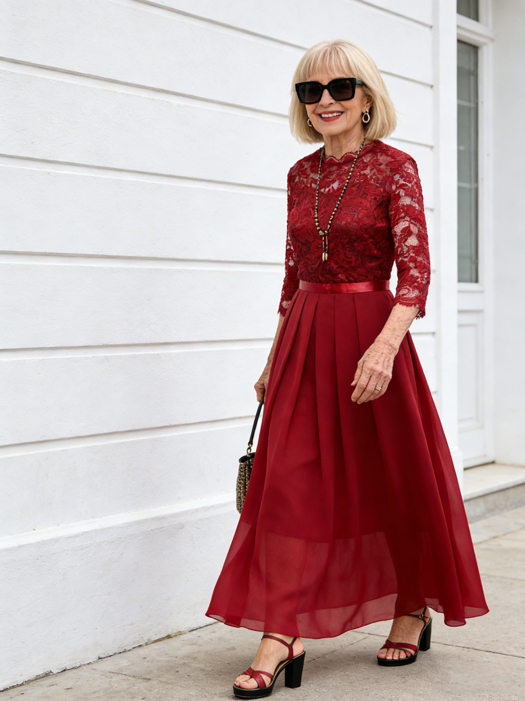 Evening Dress Splicing Dress Crew Neck Lace Dress Evening Dress