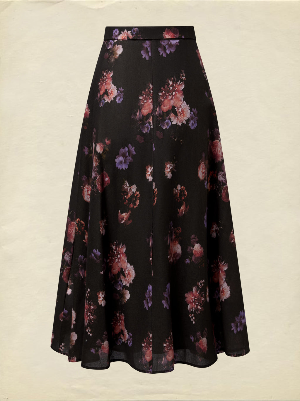 Maxi Cotton Skirt, Floral, Belt Design, Vintage, Black