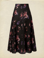 Maxi Cotton Skirt, Floral, Belt Design, Vintage, Black