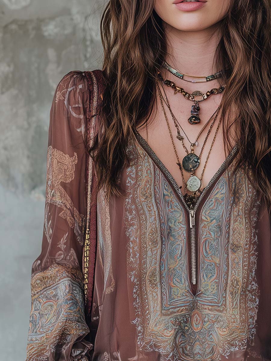 Vintage Ethnic Style Floral Lace Cuffs Blouse