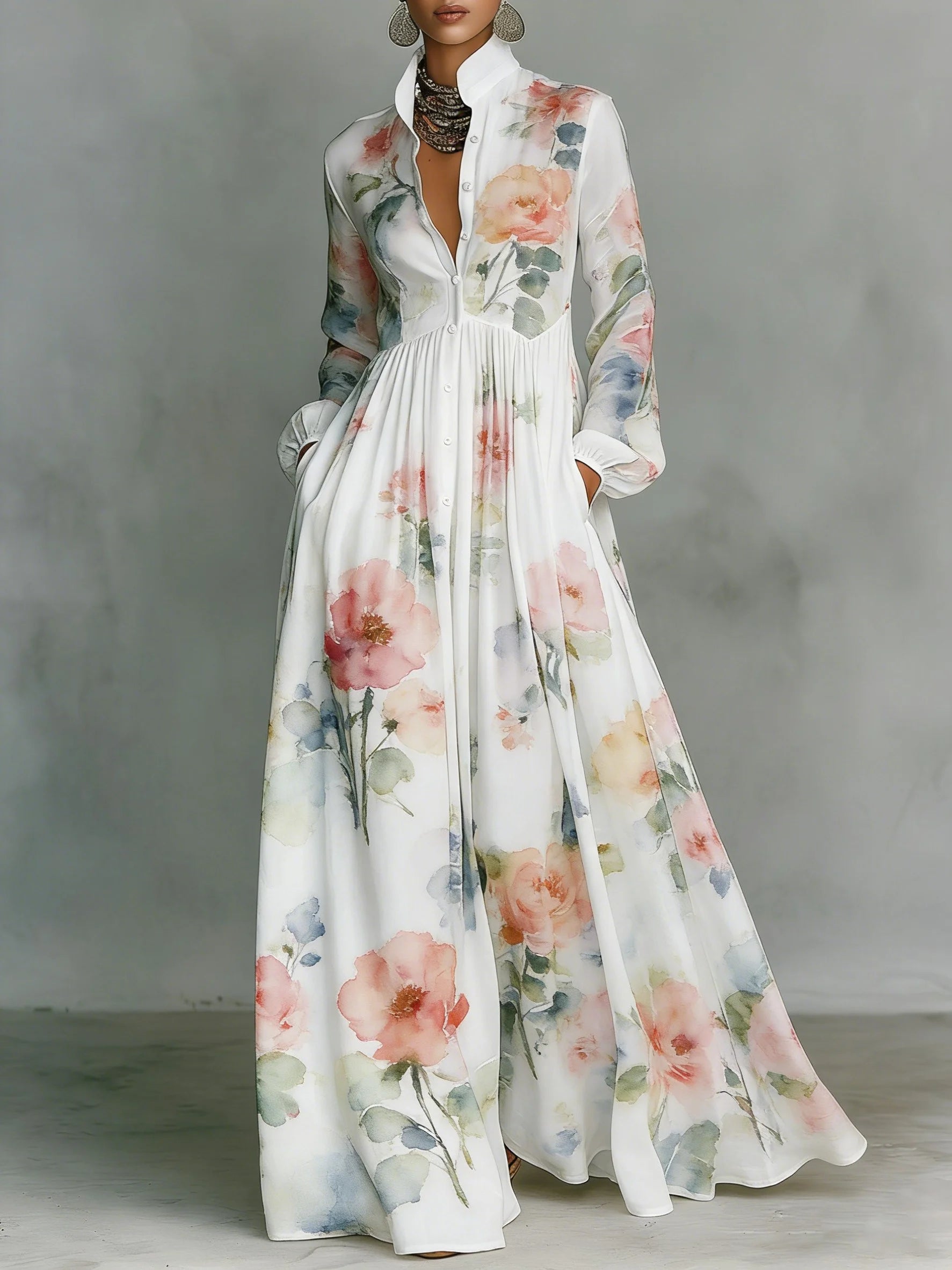 Women's Vintage Floral Art Elegant Romantic Casual Vacation Maxi Dress