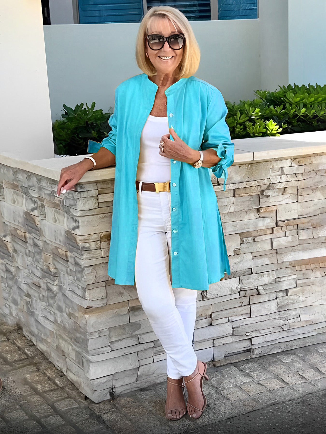 Solid Color Long Cotton Shirt Jackets Women Swing Jacket Shap Flattering Gathered Yolk At The Back