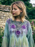 Vintage Floral Boho Style Tie-dye Women's Linen Long Sleeve Shirt