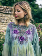 Vintage Floral Boho Style Tie-dye Women's Linen Long Sleeve Shirt