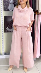 Women's High-Neck Cotton Linen Loose Casual Suit