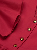 Linen Maxi Dress, 3/4 Sleeve, V Neck, Jane-Inspired Vintage, Tea Party, Linen Blend, Red, Belt