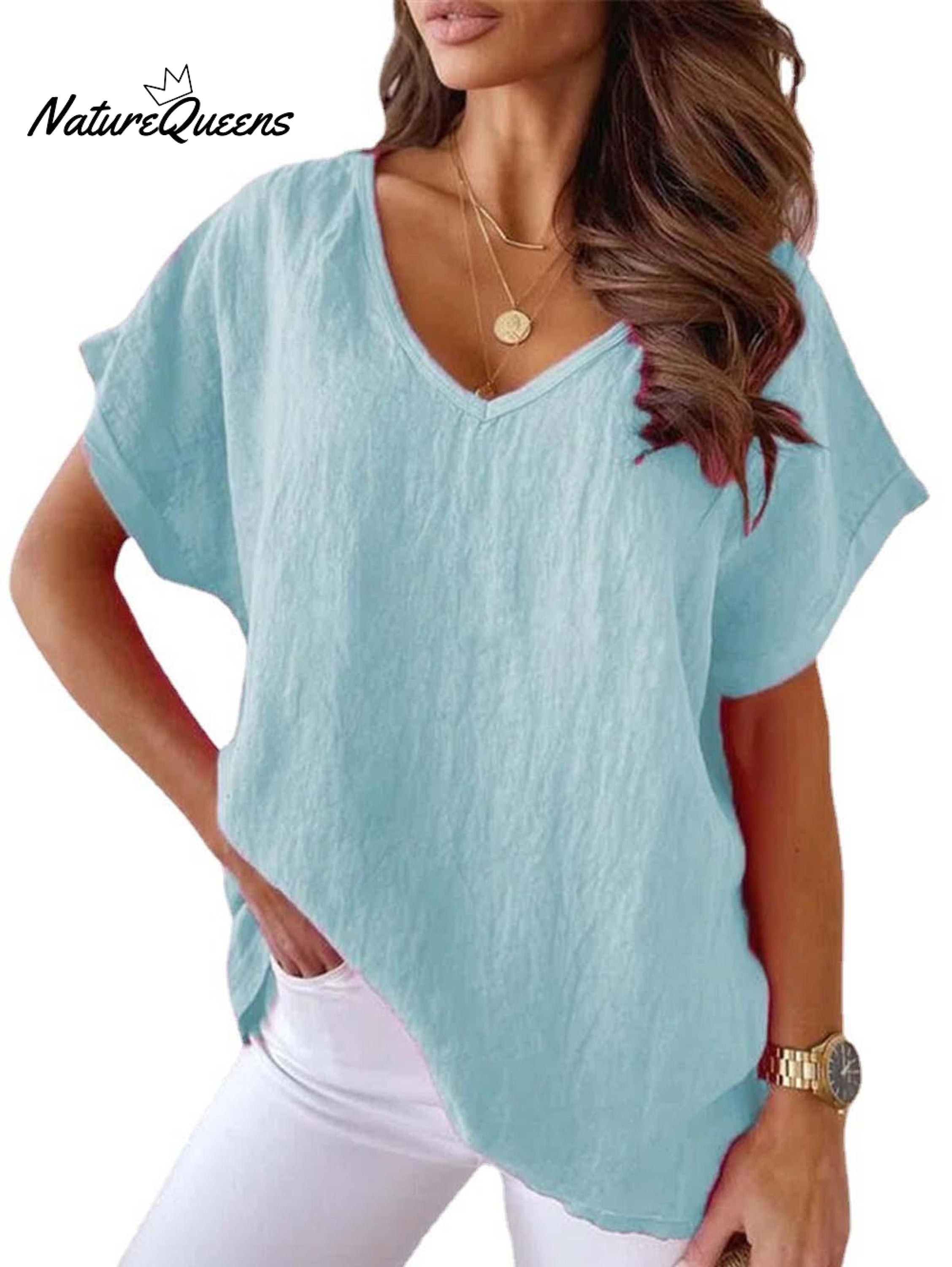 Solid V Neck Casual Top