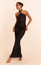Black Crochet Halter Neck Maxi Beach Dress