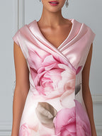 Elegant Floral  Shawl-Collar Sheath Dress