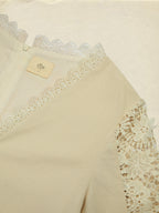 Midi Linen Dress, Long Sleeves, Plain, Lace, French Vintage, Apricot