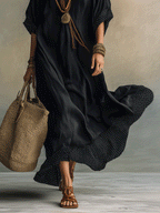 Bohemian Sheer Panel Flowing Maxi Dress In Black