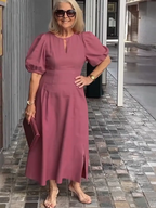 Evening Dress Formal Dress Solid Color Loose-Fitting Casual Round-Neck Small Lantern Sleeves