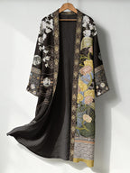 Men's Retro Japanese Art Print Linen Long Kimono