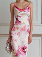 Cowl-Neck Floral Print Bodycon Maxi Dress