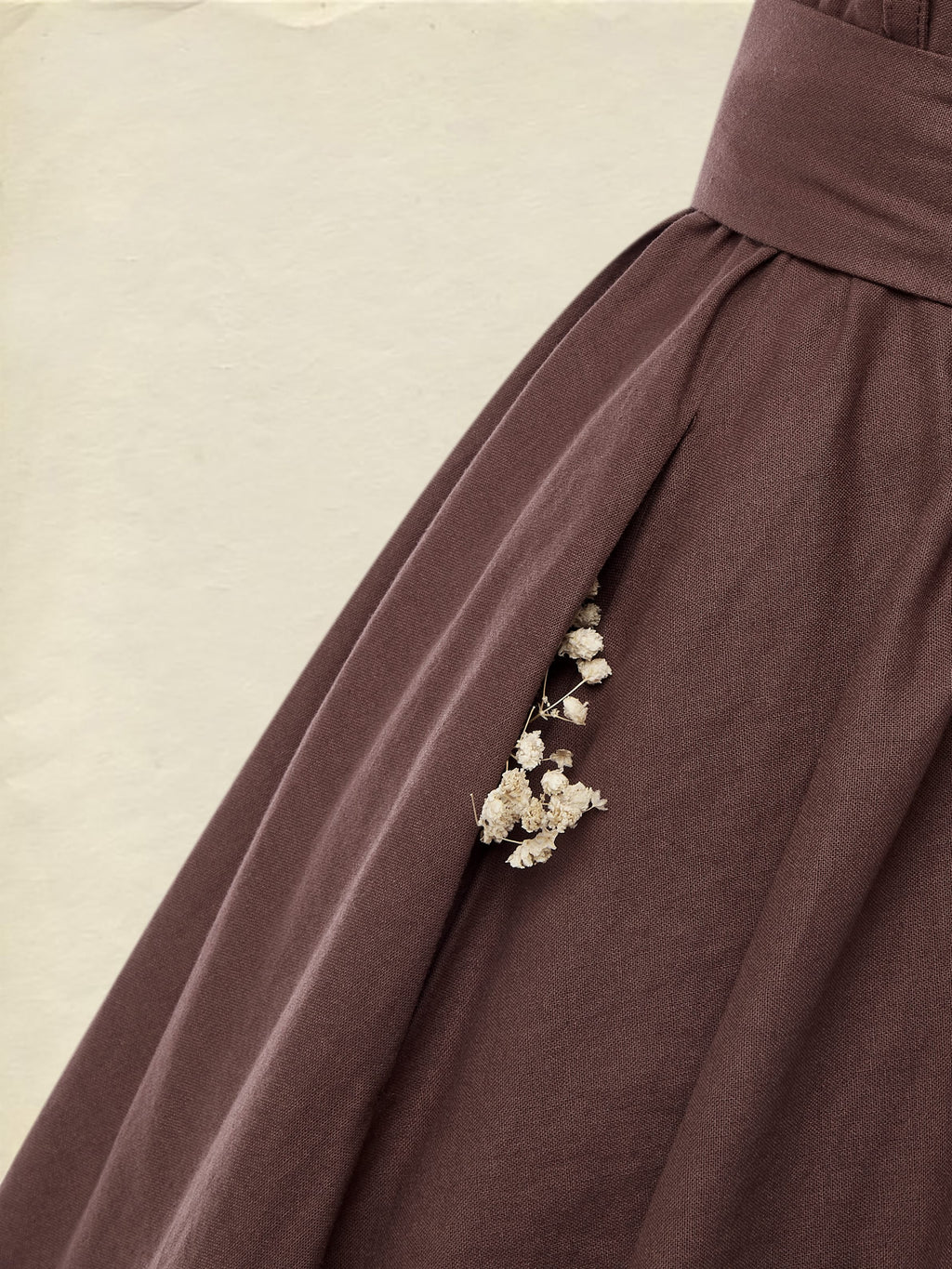 Linen Maxi Dress, Short Sleeve, Lace Collar, Plain, Vintage, CAMEO BROWN
