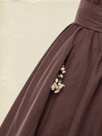 Linen Maxi Dress, Short Sleeve, Lace Collar, Plain, Vintage, CAMEO BROWN